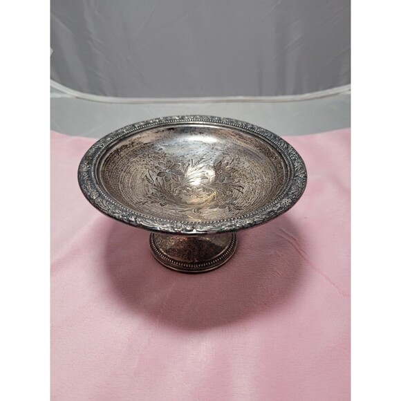 Vintage Sterling  Pedestal Candy Dish Repousse Rim Etched Engraved Design - Picture 1 of 5